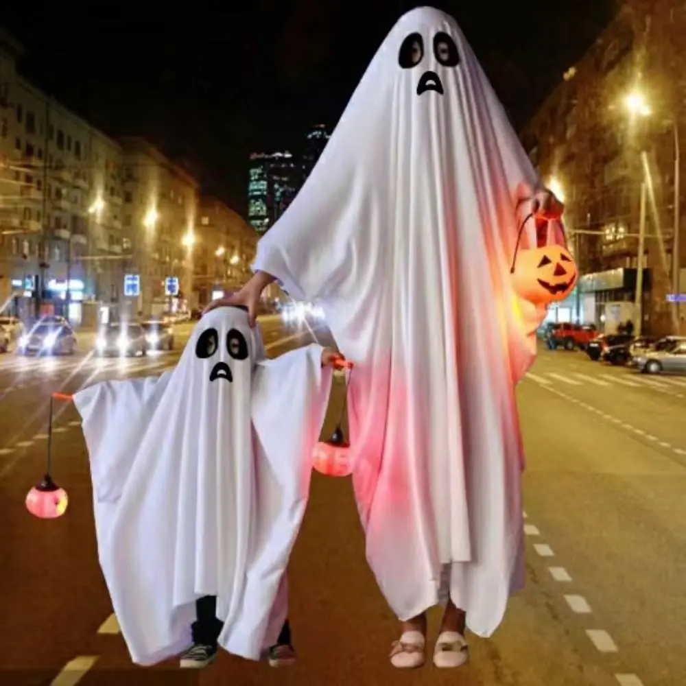 Unisex Halloween Ghost Costume White Trick-or-Treat Halloween Ghost Cloak Boo Ghost Stage Performance Fancy Dress Boys Girls