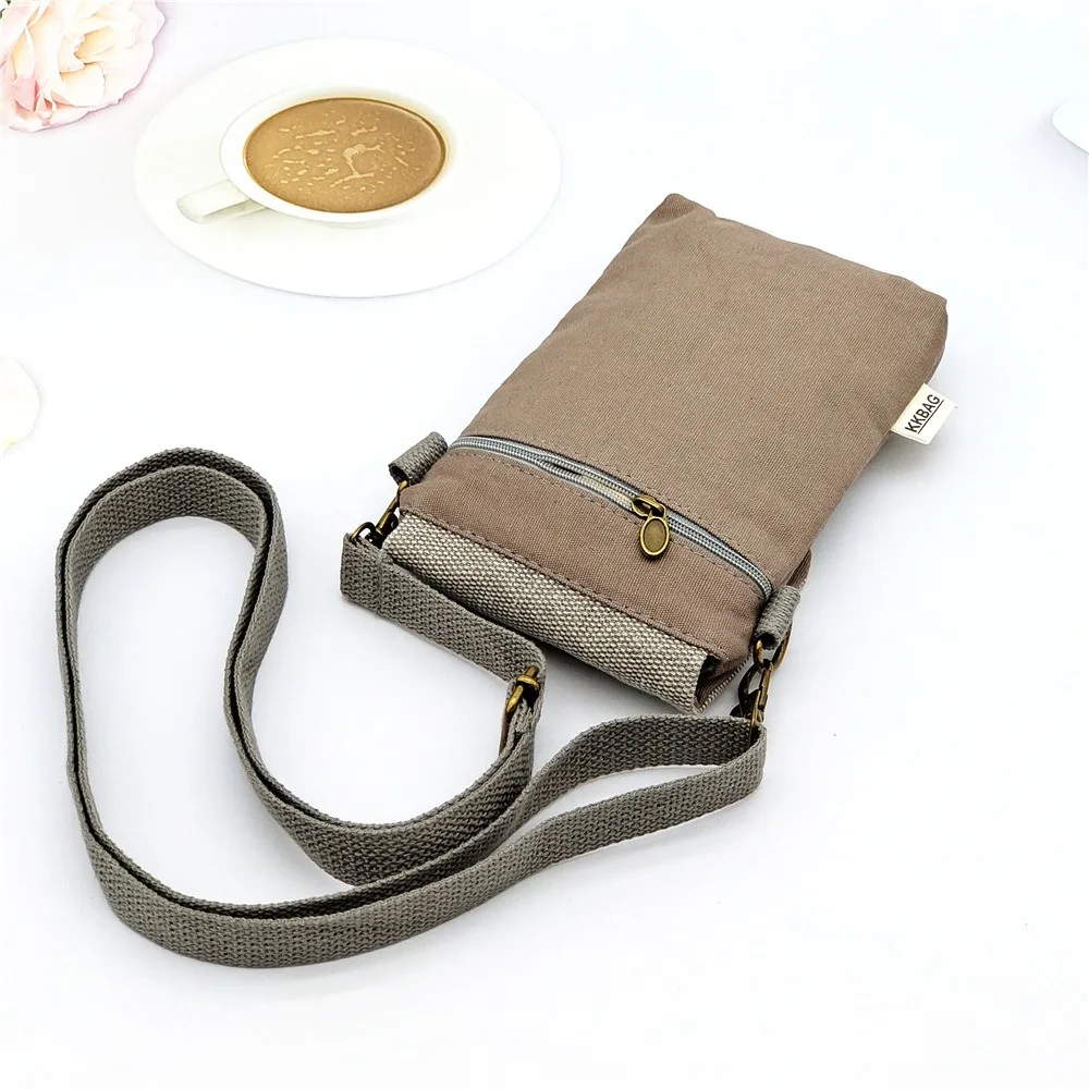 New Canvas Shoulder Bag Splice Color Three Layer Small Handbag Large Capacity Phone Bag for Women