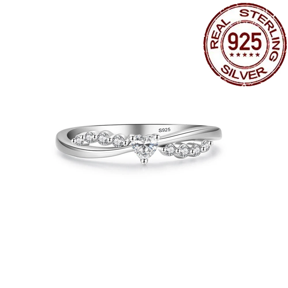 CWWZircons 100% 925 Sterling Silver Heart CZ Wedding Bands Promise Rings for Women Brides Fine Engagement Party Jewellery SR028