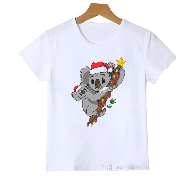 New Christmas Gift Tshirts for Girls/Boys Kawaii Koala Animal Print T Shirt Kids Clothes  Shirt High Quality White T-Shirt