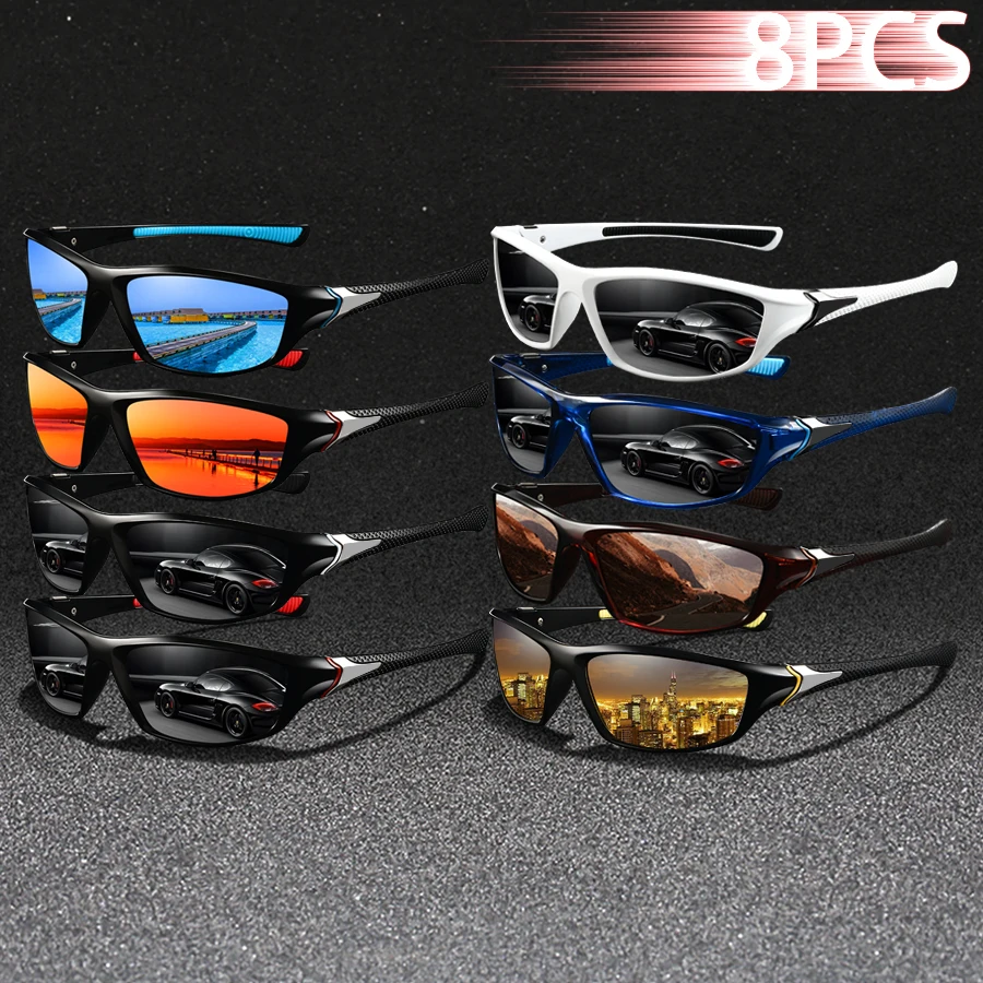 

8 PCS Vintage Sports Metal Sunglasses Men Women Fishing Running Cycling Mountaineering Sport Man Sun Glasses Anti-Glare UV400