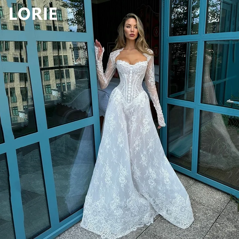 LORIE A-line Lace Applique Wedding Dresses Sweethear Long Sleeves Wedding Gown Princess Elegant Bride Gowns Customized 2024