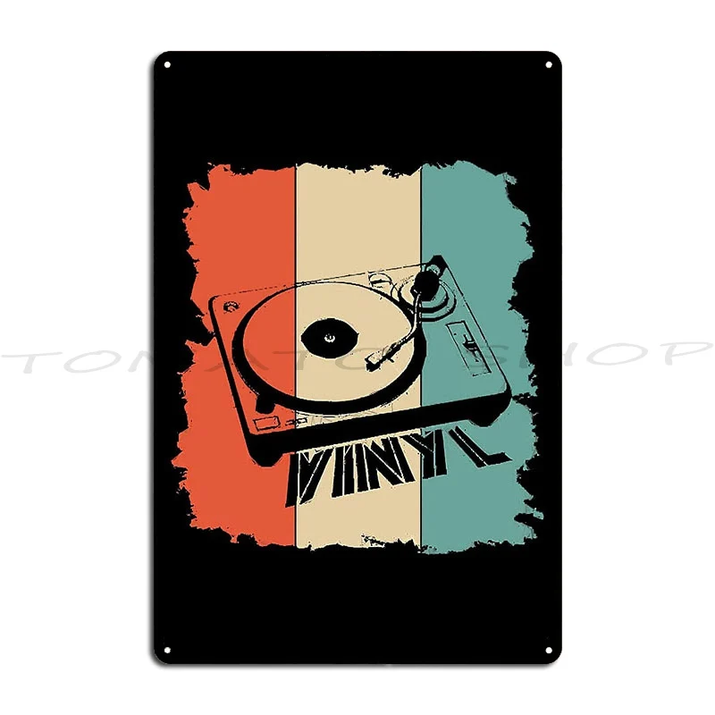 Vintage DJ Turntable With Floral Scrolls Ornament Play Vinyl Metal Plaque Club Bar Living Room Printing Iron   Tin Sign Poster