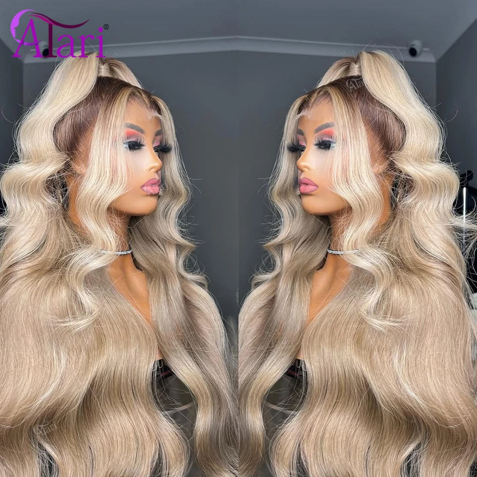 

Ombre Ash Gray with Brown Roots Blonde Human Hair Wigs 13x6 13x4 Body Wave Lace Frontal Wig Transparent 5x5 Closure Lace Wig