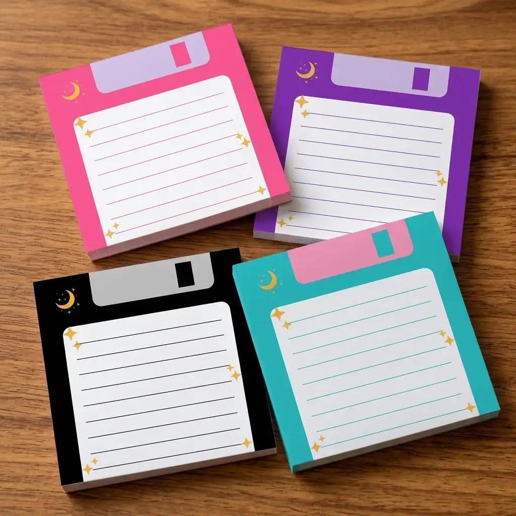 4PCS Retro Floppy Disk Sticky Notes, Celestial Moon Notepad for Office Desk Decor, Aesthetic Planner Unique Coworker Gift