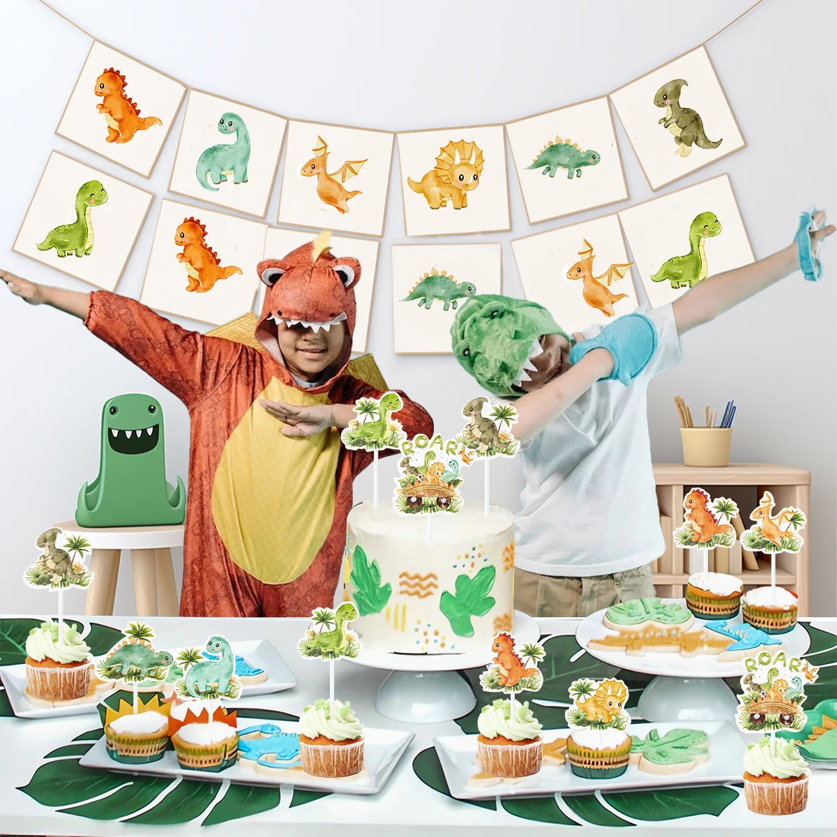Dinosaur Paper Cake Topper Wedding Birthday Party Decorations Kids Jungle Safari Dino Theme Party Cake Decor Baby Shower Decor