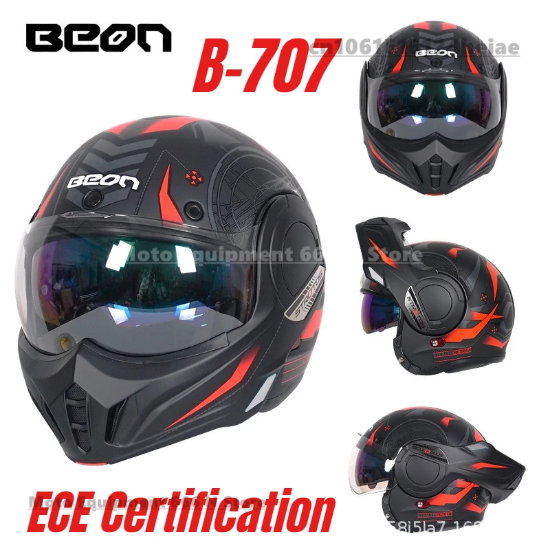 

BEON Motorcycle Helmet Men's Women's Rear Flip Up Motorcycle Full Helmet All Season ECE Certification cascos para moto