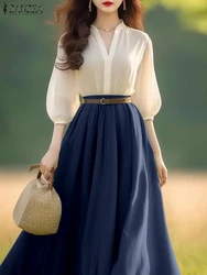 ZANZEA Women Lantern Half Sleeve Dresses Elegant Summer Dress 2025 Spring A-Line Office Lady Vestidos Casual V-Neck Party Robes