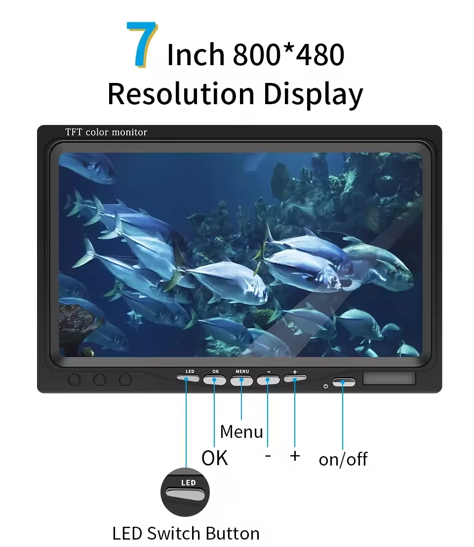 7 Inch LCD Display Fish Finder 10000mAh Battery HD IP68 Waterproof Underwater Fishing Camera with 8 PCS White LEDs for Fishing