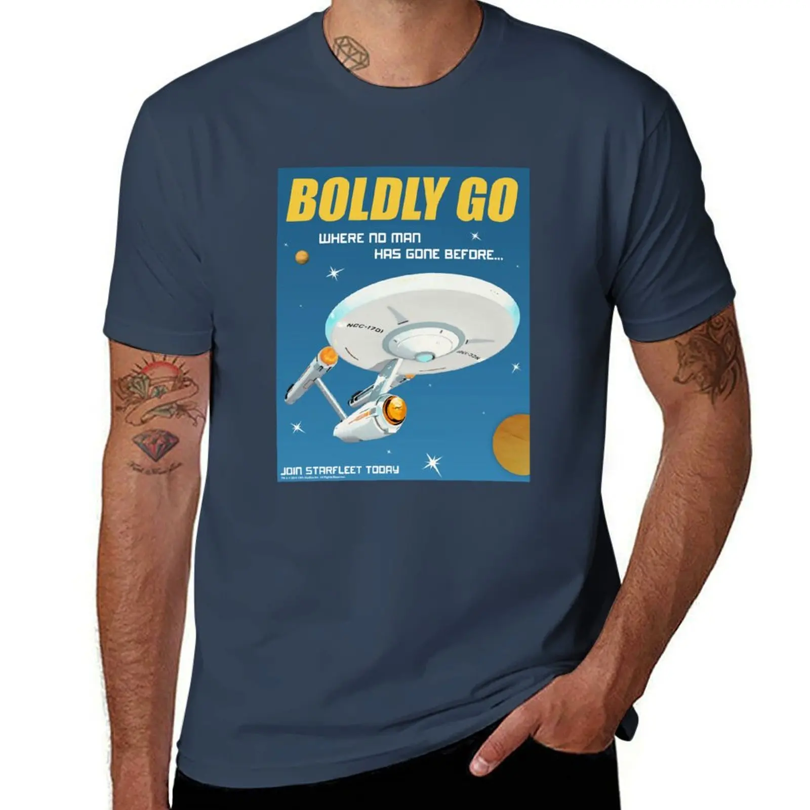 Star Trek: The Original Series Boldly Go Vintage Travel Poster T-Shirt vintage quick-drying tee shirts for men