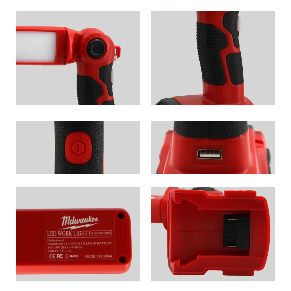 Milwaukee 270° Rotation LED Work Light Compact Folding Electric Rotating Camping Lamp Outdoor Travel Family Emergency Tool