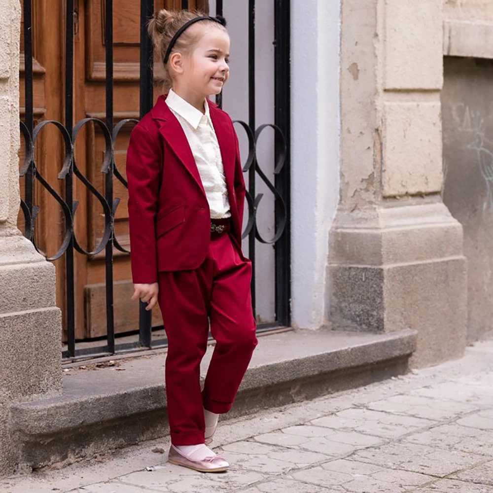 

Костюмы для девочек, комплект из двух предметов, куртка, брюки, модная детская одежда с лацканами на одной пуговице, праздничный детский полный комплект по индивидуальному заказу, блейзер