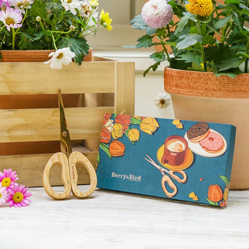 Gardening Grass Flower Scissors Stainless Steel Solid Wood Handle Potted Plant Pruning Floral Scissors Flower Arrangement Tools