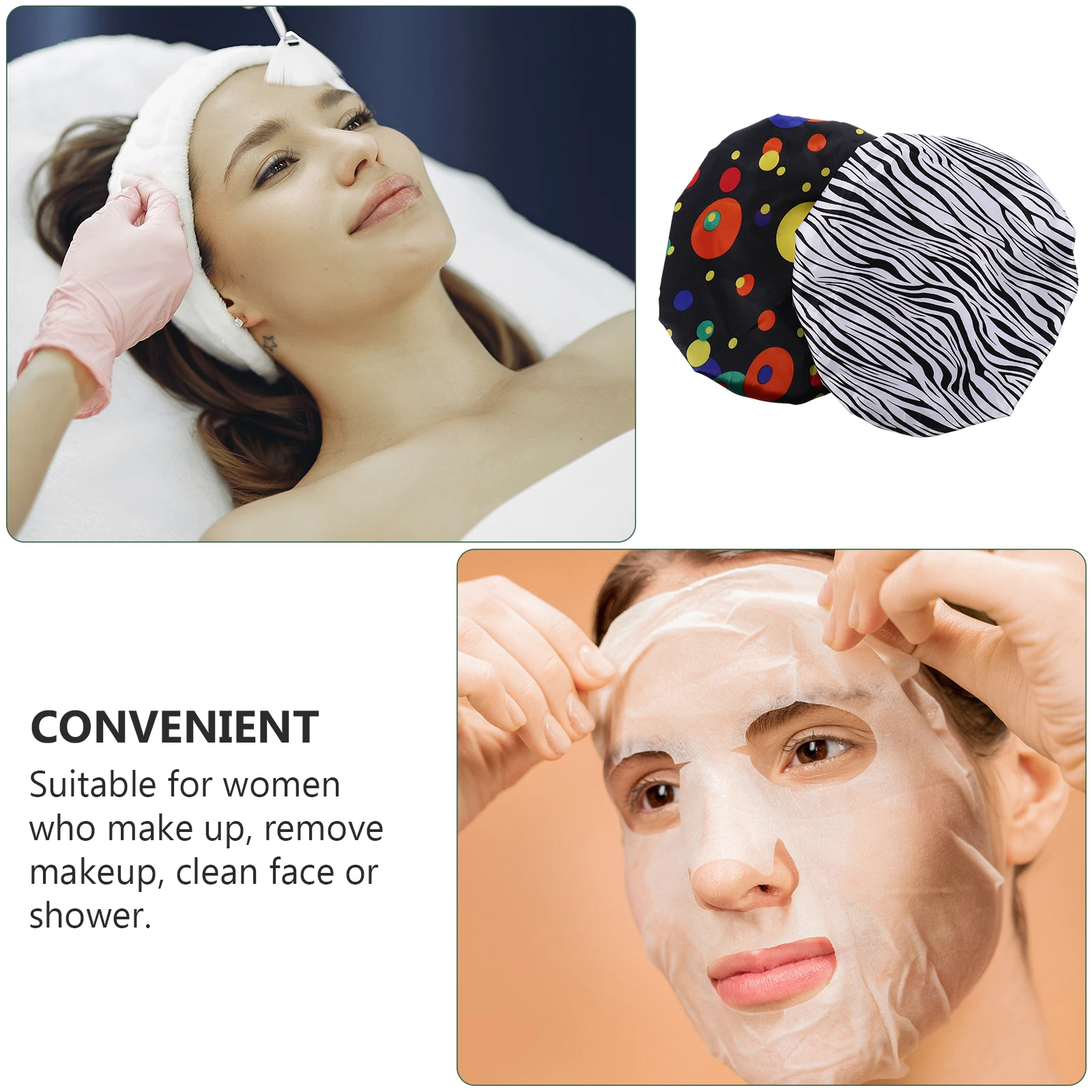 

2Pcs Double Satin Shower Cap Elastic Bathing For Women PEVA Bath Hat Waterproof Hair Protection Bathing Home Cleaning