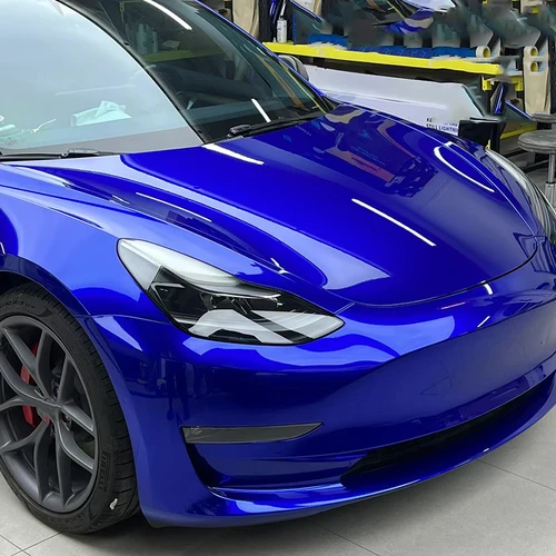 Imagen 2 del producto Rollo de película de vinilo metálico azul Ultra brillante con liberación de aire, autoadhesivo para envolver el coche, motocicleta, pegatina DIY