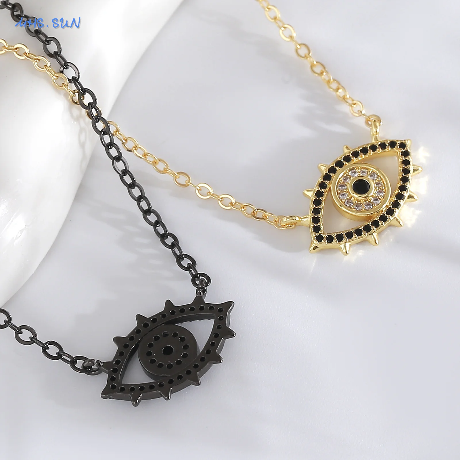 SUNSLL مكعب الزركون التركية عين الشر قلادة القلائد موضة مطلية بالذهب المختنق سلسلة محظوظ مجوهرات هدية للرجال النساء #3