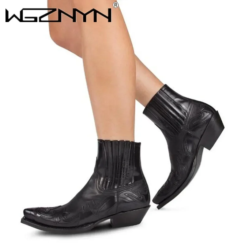 

Новые мужские ботинки, мужские ботильоны на танкетке ручной работы, ковбойские сапоги в стиле вестерн, мужская кожаная обувь унисекс, износостойкая римская обувь 2025 г.