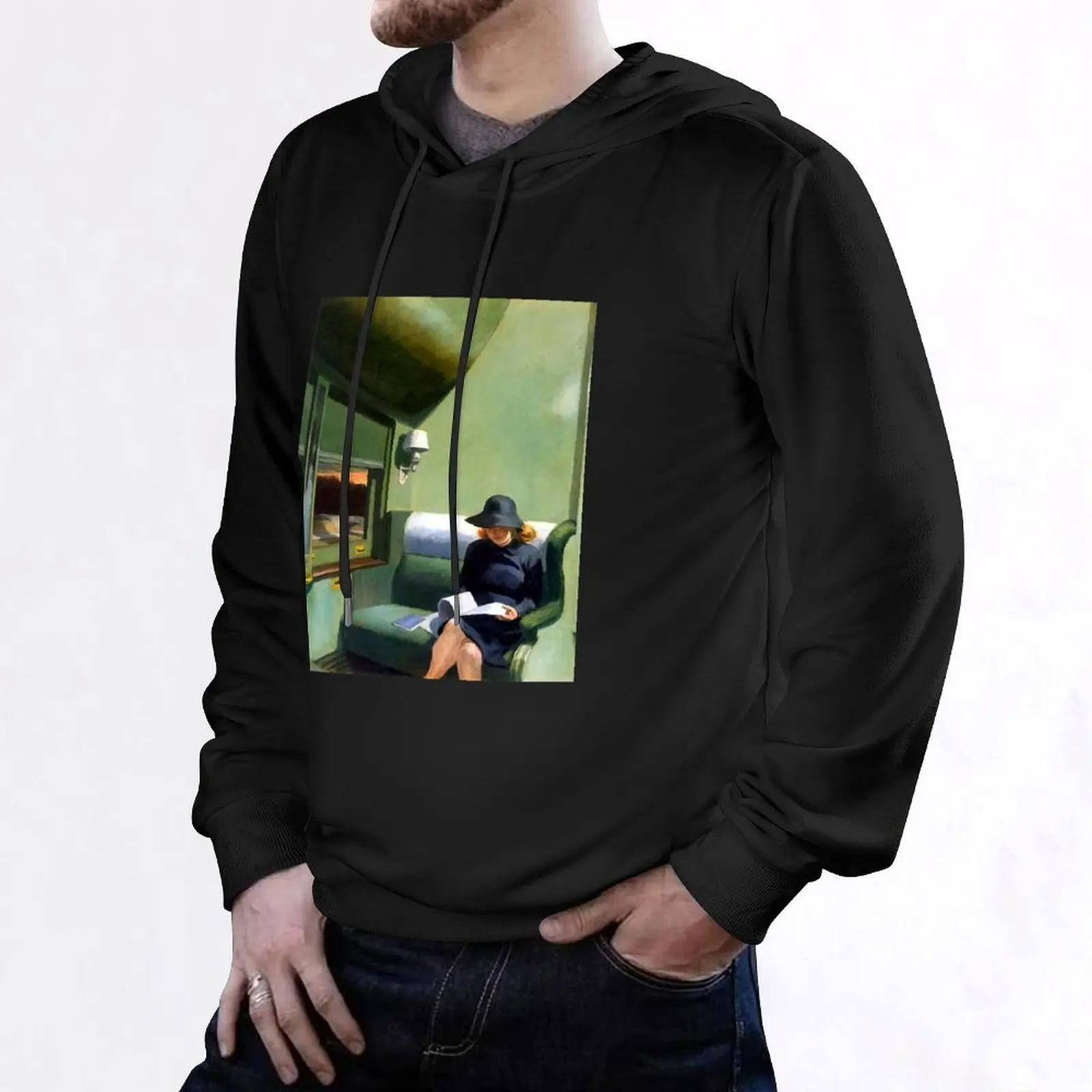 لوحات إدوارد هوبر هوديي ملابس رجالي مصممة ملابس جمالية ملابس خريفية للرجال ملابس رجالي بقلنسوة جرافيك #6