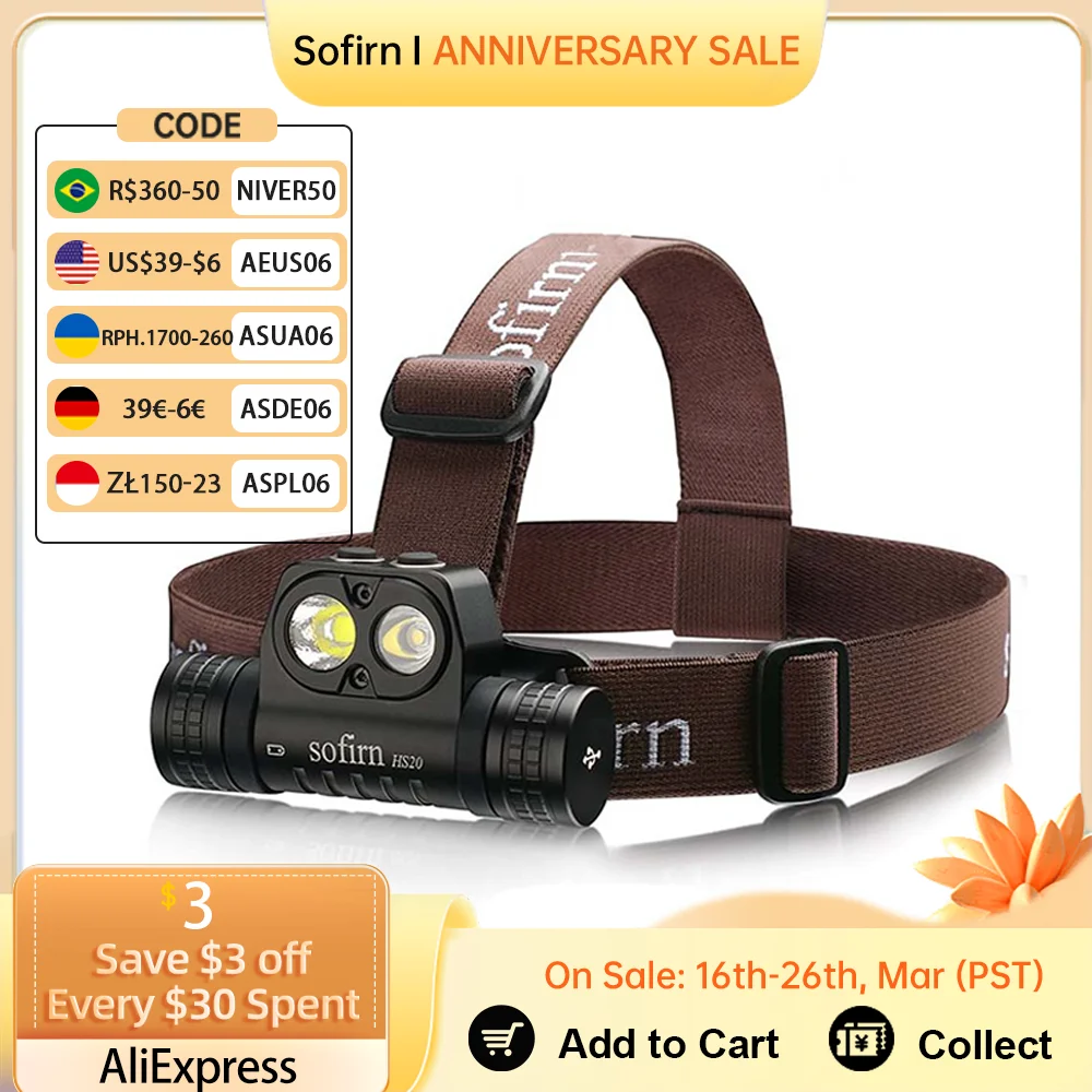 Sofirn HS20 2700lm USB C Rechargeable LED Headlamp 18650 Powerful Headlight with Spotlight&Floodlight Dual Switch Indicator