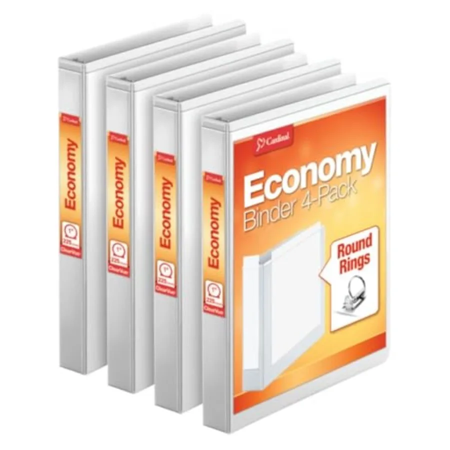 

Economy 3 Ring, 1 Inch, Presentation View, White, Holds 225 Sheets, Nonstick, PVC Free, 4 Pack of s