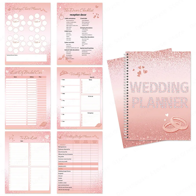 مخطط الزفاف الوردي اللامع تخطيط الزفاف سجل كتاب تطوير خطة الزفاف