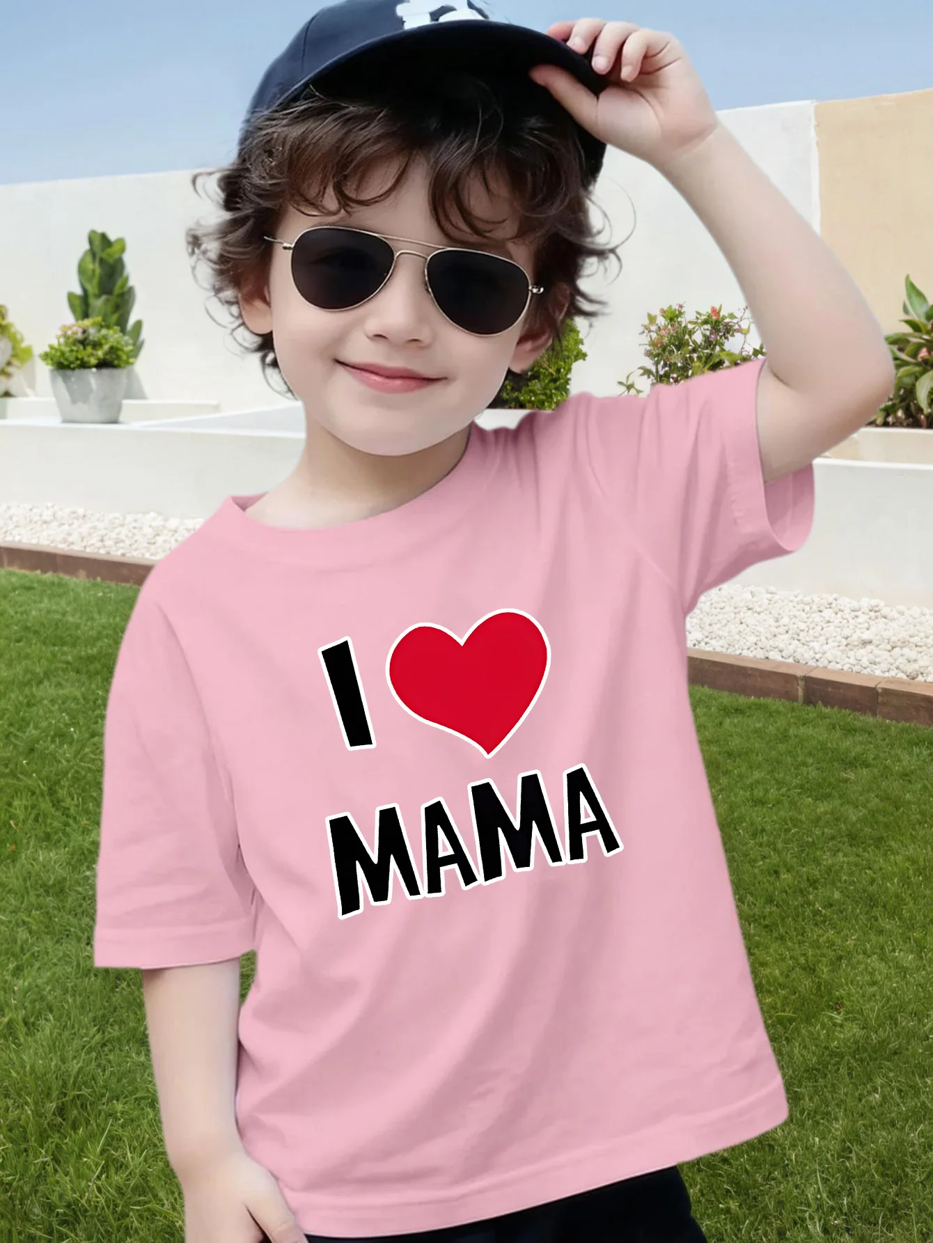 I Love Mama Heart Warm Letter Print Boys Girls Family Matching Cotton Short Sleeve Crew Neck Soft Summer Kids Casual Tees