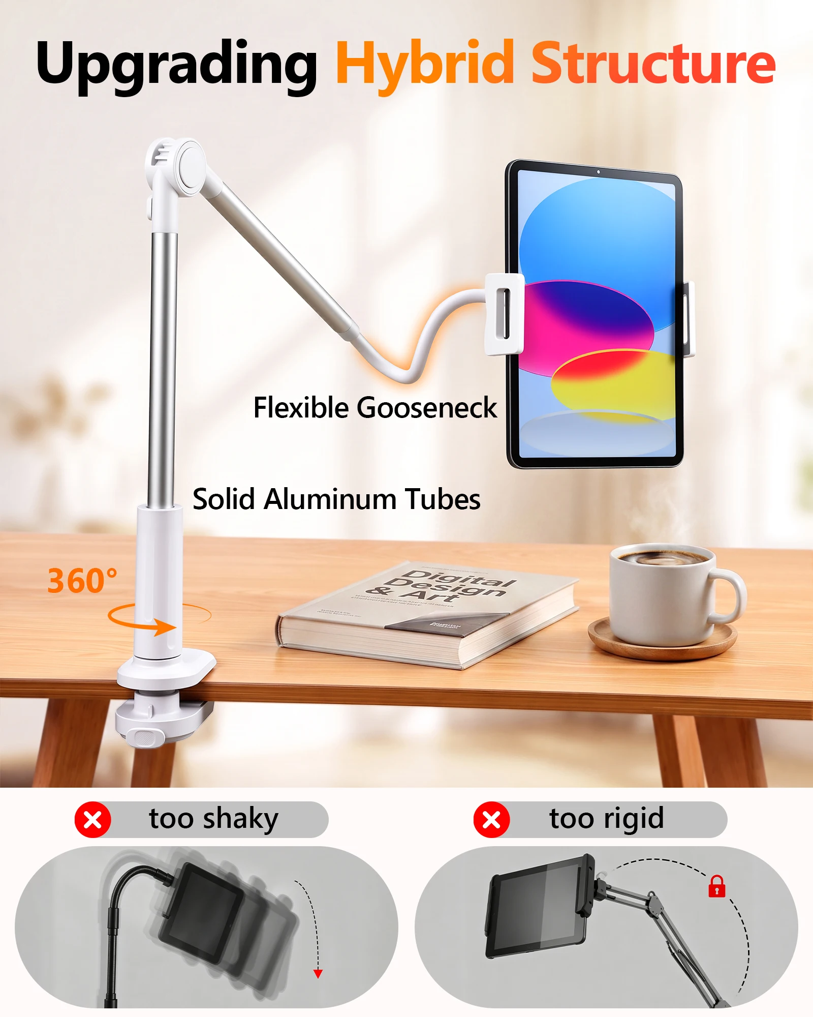 Eary Flexible Gooseneck Phone Tablet Holder for Bed Bedside Desk Headboard Overhead Phone Mount Stand for iPhone 17 iPad Air/Pro