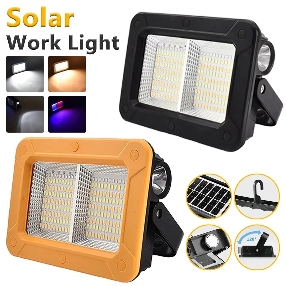 

198LED Портативный солнечный фонарь для кемпинга, перезаряжаемый рабочий фонарь и светодиодный прожектор с магнитом и крючком, прочный материал ABS