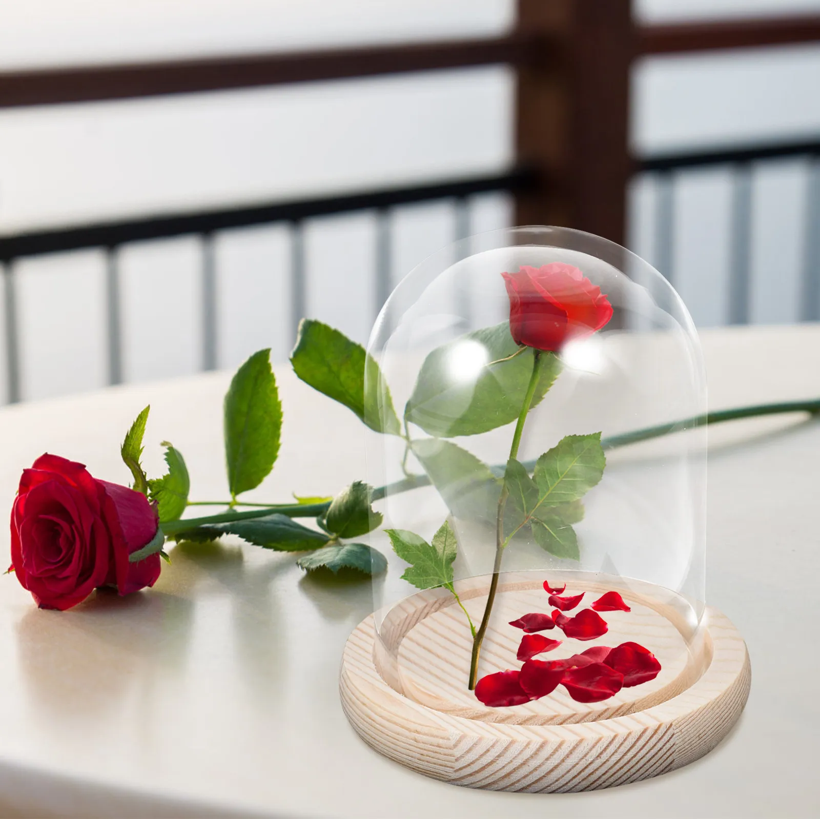 1Pcs Cake Dome with Wood Base 9x13cm High Borosilicate Glass Thicken Glass Shade for Cake Jewelry Plant Display Versatile Cover