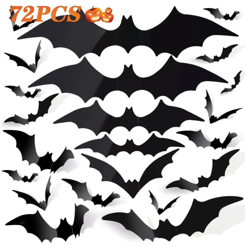 

3D Black Halloween Bat Wall Stickers Removable Decorative Decals for Party Home Room Window Holiday Scene Layout Decoration Use