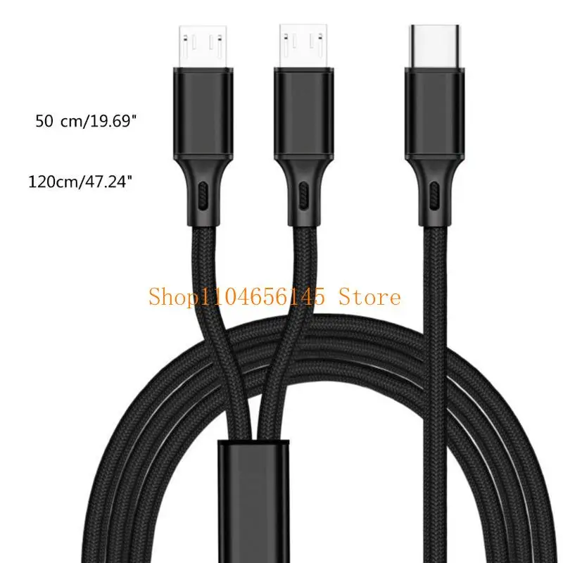 Cable carga para automóvil 5asd tipo C 1 a 2 con 2 divisores micro USB adecuado para 2 teléfonos