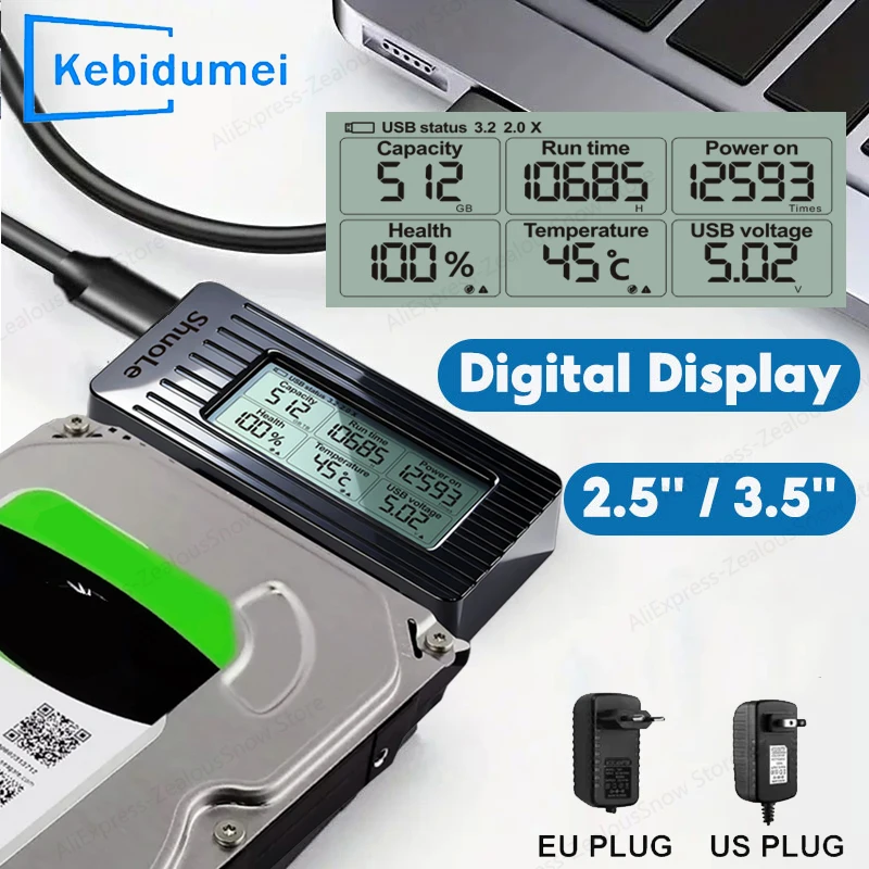 USB to SATA Adapter Digital display Converter Cable USB 3.2 3.0 to SATA III Converter for 2.5 Inch SSD HDD Hard Drive Adapter