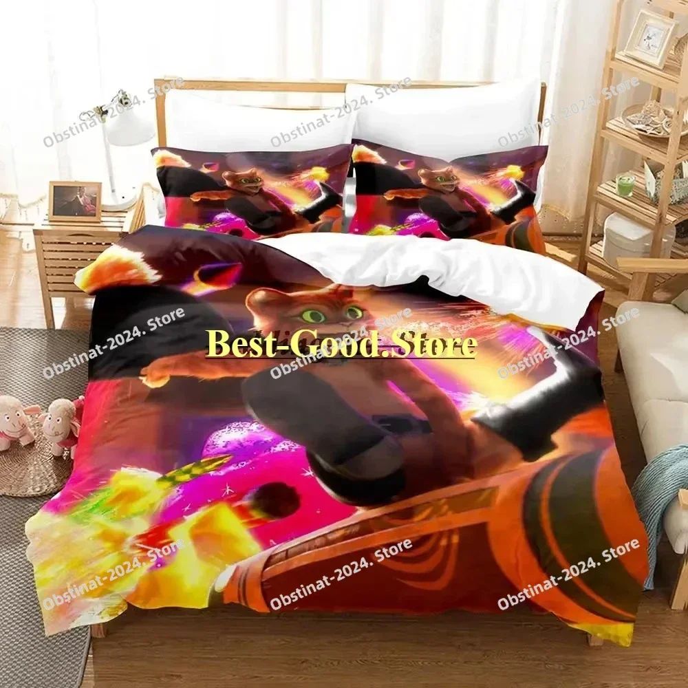 

Cat PUSS IN BOOTS Bedding Set Single Twin Printed Bed Set With Pillowcase Duvet Cover Soft Single Double Queen Super King Size