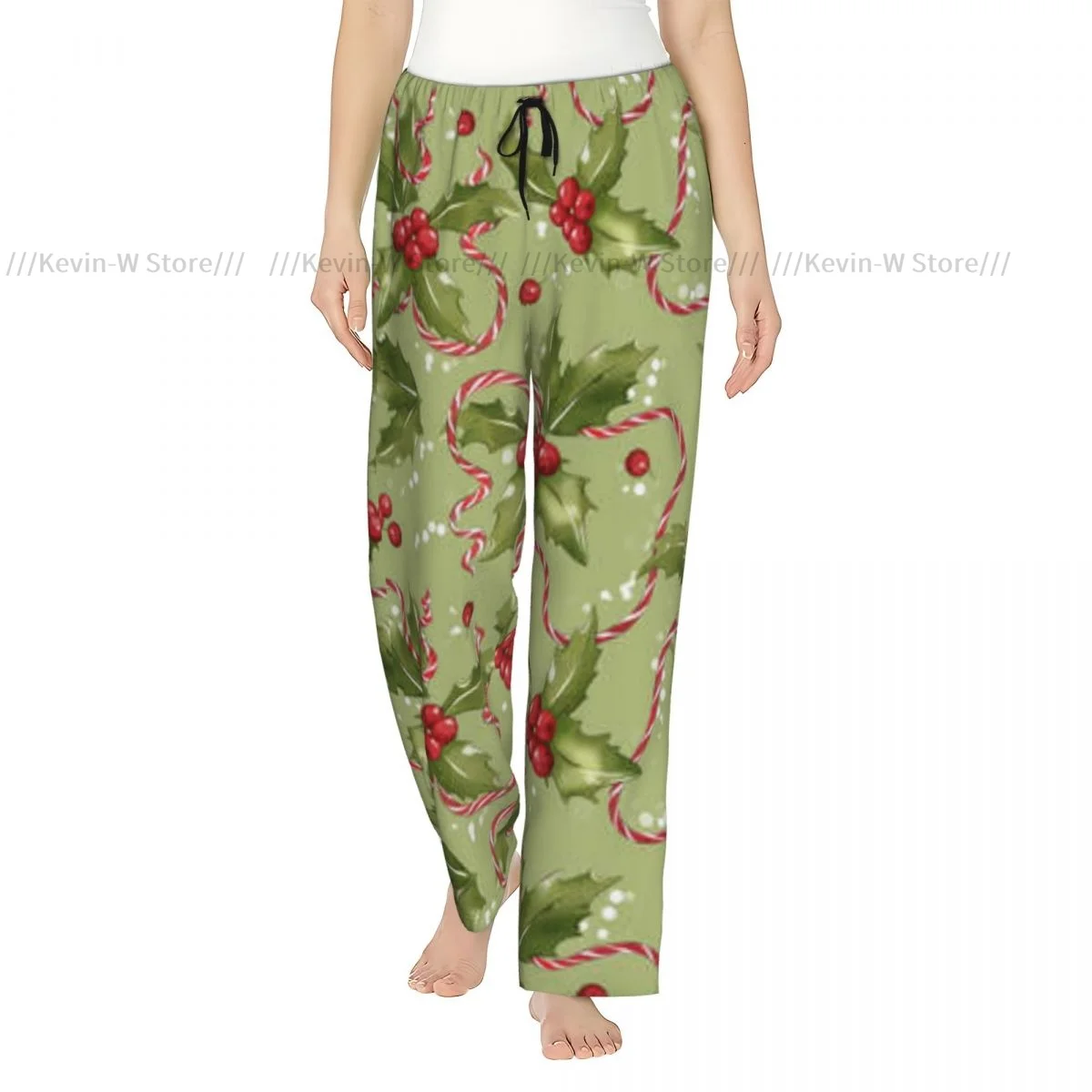 

Women Christmas Holly And Satin Ribbon Pattern Flannel Pajama Pants Soft Warm Sleep Pants Cozy Winter Loungewear