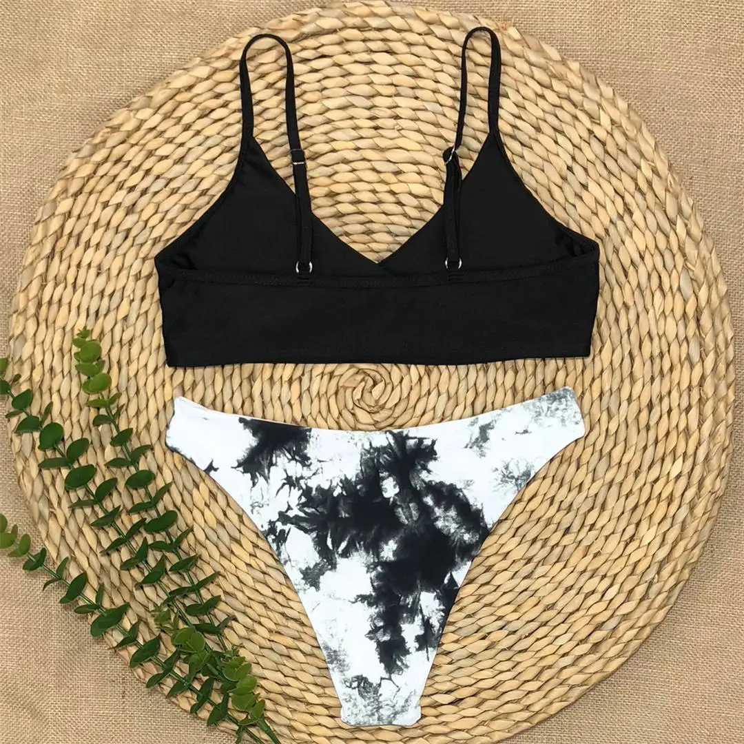 Brasilianischer Tie-Dye-Bikini mit mittelhoher Taille, zweiteiliger Badeanzug für Damen, bedruckter Badeanzug, Badebekleidung, Modell V2421. – Detail 21