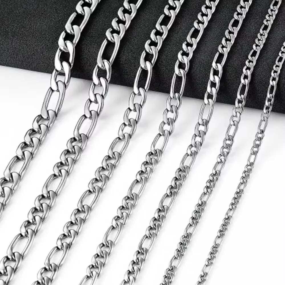 925 sterling silver Figaro Necklace 3:1 Chain Hiphop Three Room One NK Necklace Side Chain