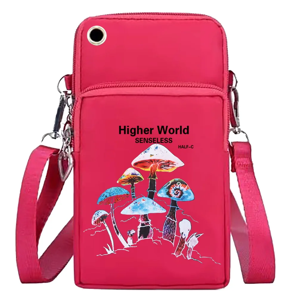 Mobile Phone Bag Wallets Women Shoulder Bags Mushroom Print Wrist Pack for Apple/Huawei/Xiaomi Cell Phone Arm Packet Organizer