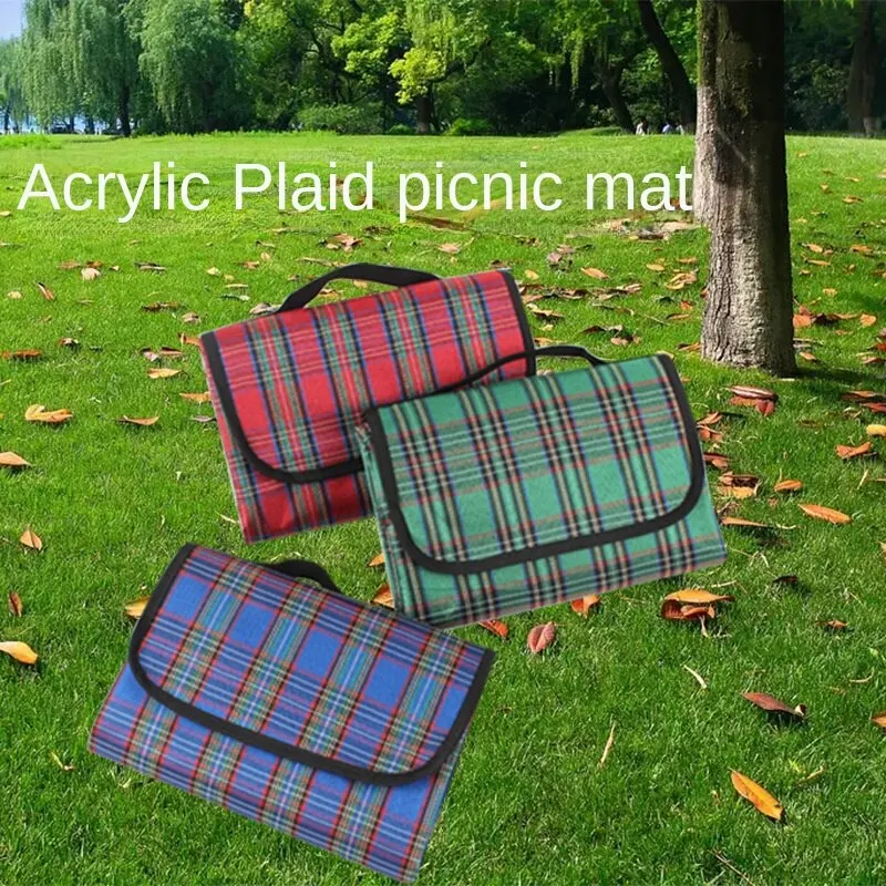 Acrylic Green Plaid Outdoor Picnic Mat Camping Mat Waterproof Moisture Resistant Beach Mat (150*80cm)