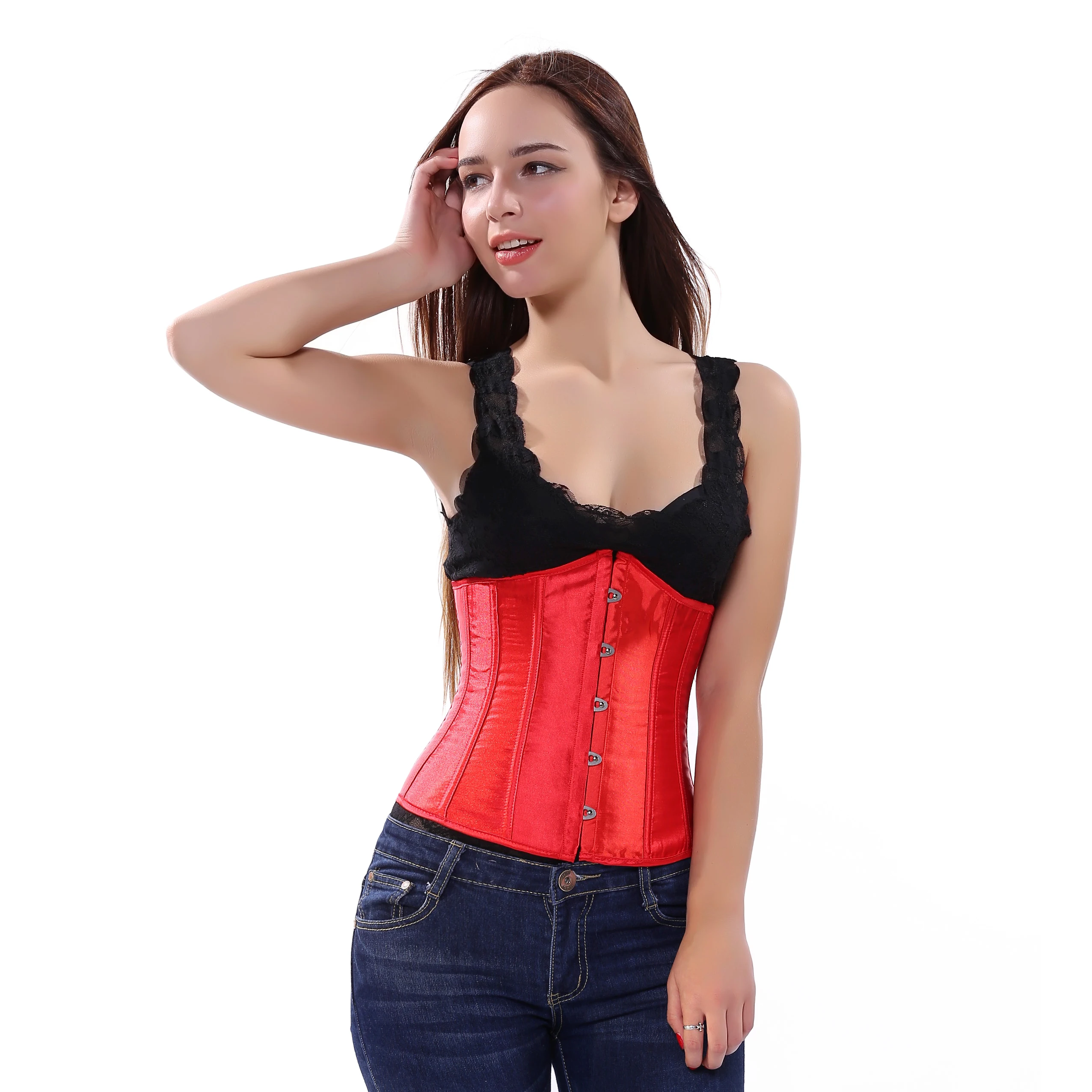 Sexy Women Vintage Satin Underbust Corset Waist Trainer Lace Up Bustier Renaissance Steampunk Slimming Body Lingerie XS-7XL