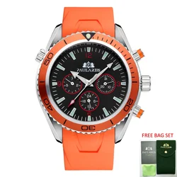 Automatic Watches for Men Mechanical Self Wind Rubber Strap Orange Blue Black Dial Rotatable Bezel Classic Reloj Hombre Baratos