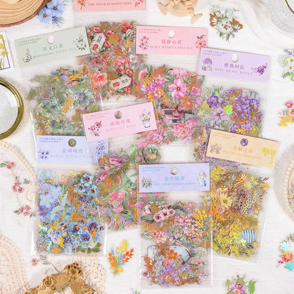 Fade-resistant Pvc Stickers Vintage Floral Plant Scrapbooking Sticker Set for Diy Crafts Album Notebook 40pcs Exquisite