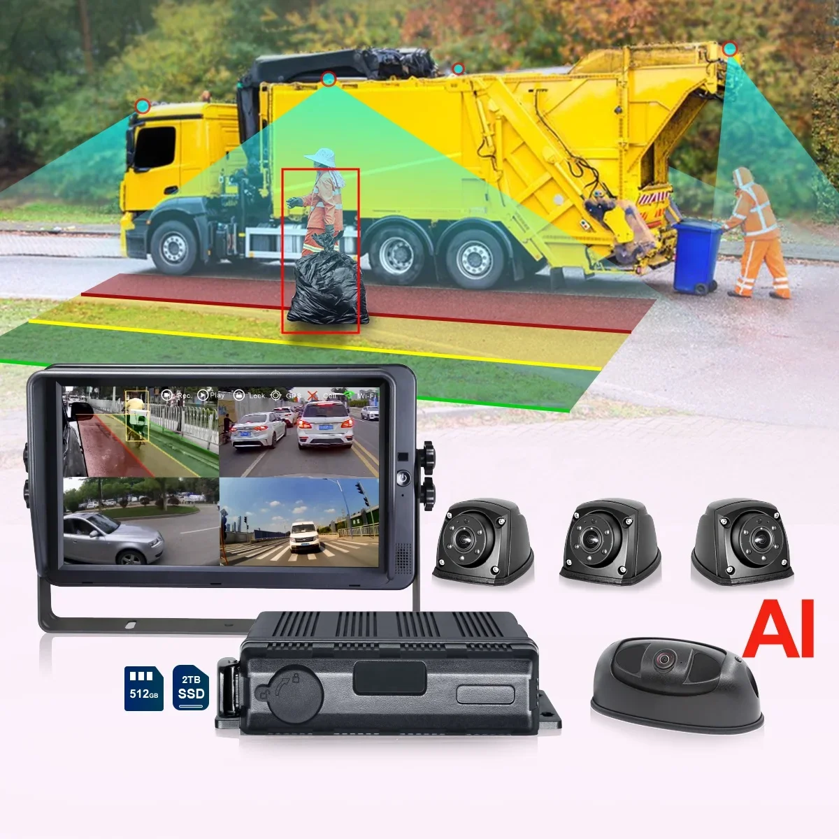 STONKAM Hd IPC APC DSM ADAS BSD 4 Channel Mobile Dvr Mdvr For Vehicles Garbage Truck Passenger fleet