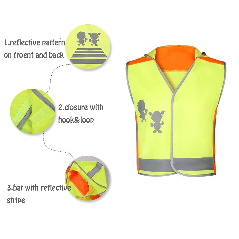 Chaleco reflectante para niños, chaleco de seguridad fluorescente, ropa de alta visibilidad, ropa de seguridad para estudiantes de tráfico seguro para niños