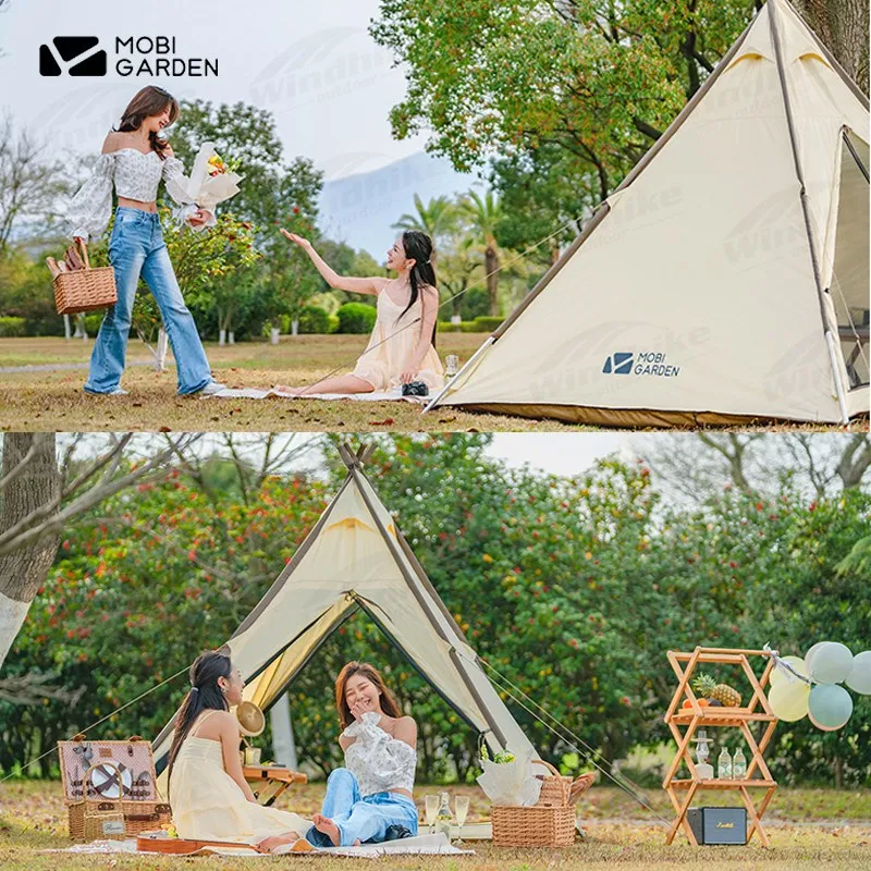 MOBI GARDEN Era A-shape Tower Tent Outdoor 2-4 Person Large Space Cotton Tent Aluminum Alloy Rod Thickening Waterproof Camping