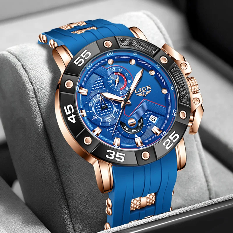 

LIGE Man Watch Fashion Military Sport Calendar Quartz Watches Blue Dial Waterproof Luminous Chronograph Men's Watch Reloj Hombre