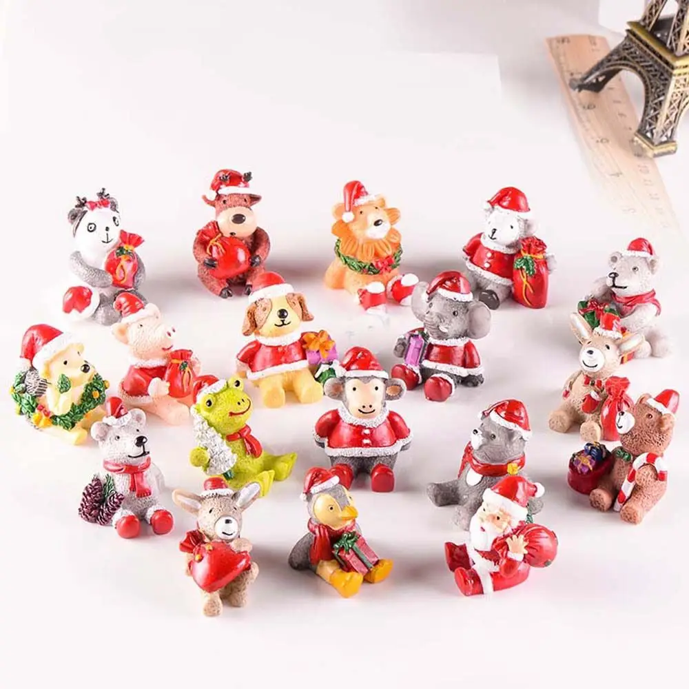 Resin Cartoon Santa Claus Craft Panda Xmas Micro Landscape Christmas Decoration Miniature Figurine Fairy Garden Ornament