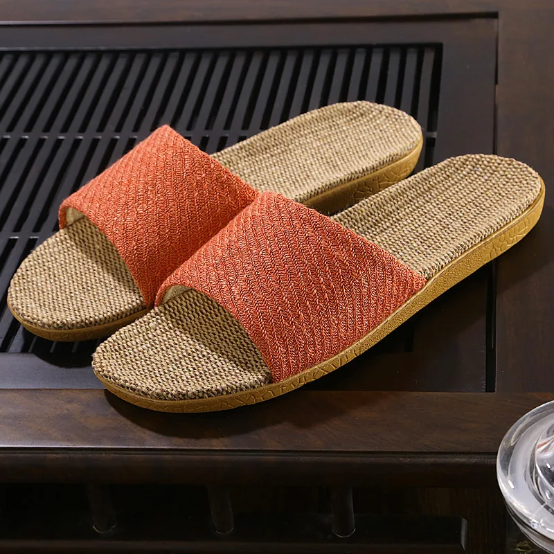 New Home Couple Slippers Cotton Linen Slippers Anti-slip Men and Women's Thick Soles In Summer