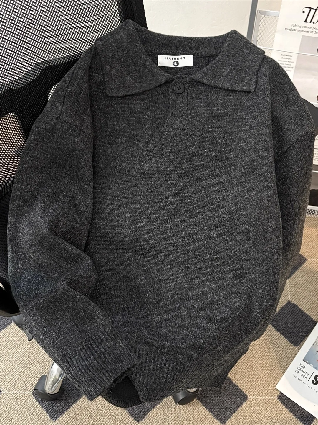 فضفاضة تناسب Ne تريكو الرجال عارضة لون نقي سترة كلينفيت الأمريكية كسول Sle الخريف الشتاء Faion ملابس الشباب #3