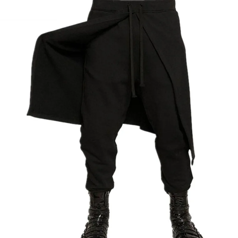 Fato medieval de calça steampunk preta masculina, estilo ocidental, calça solta emendada, cosplay de palco, halloween, moda gótica