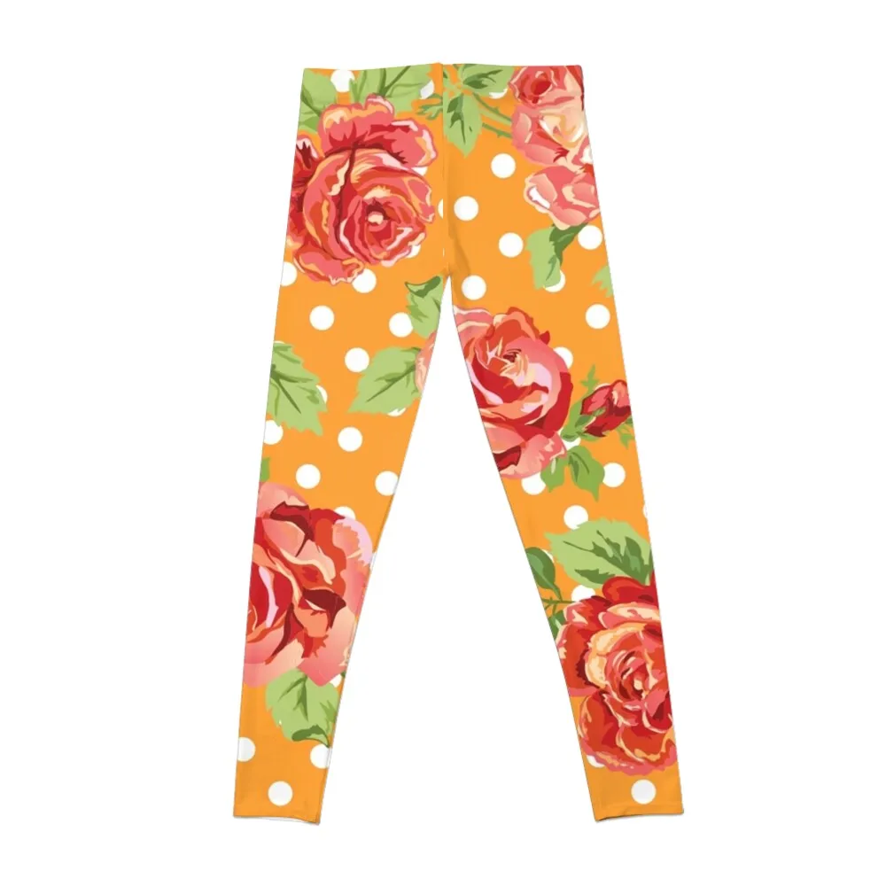 polka dots,roses,floral,orange,white,red,green,modern,trendy,flowers,girly,shabby chic,country chic Leggings